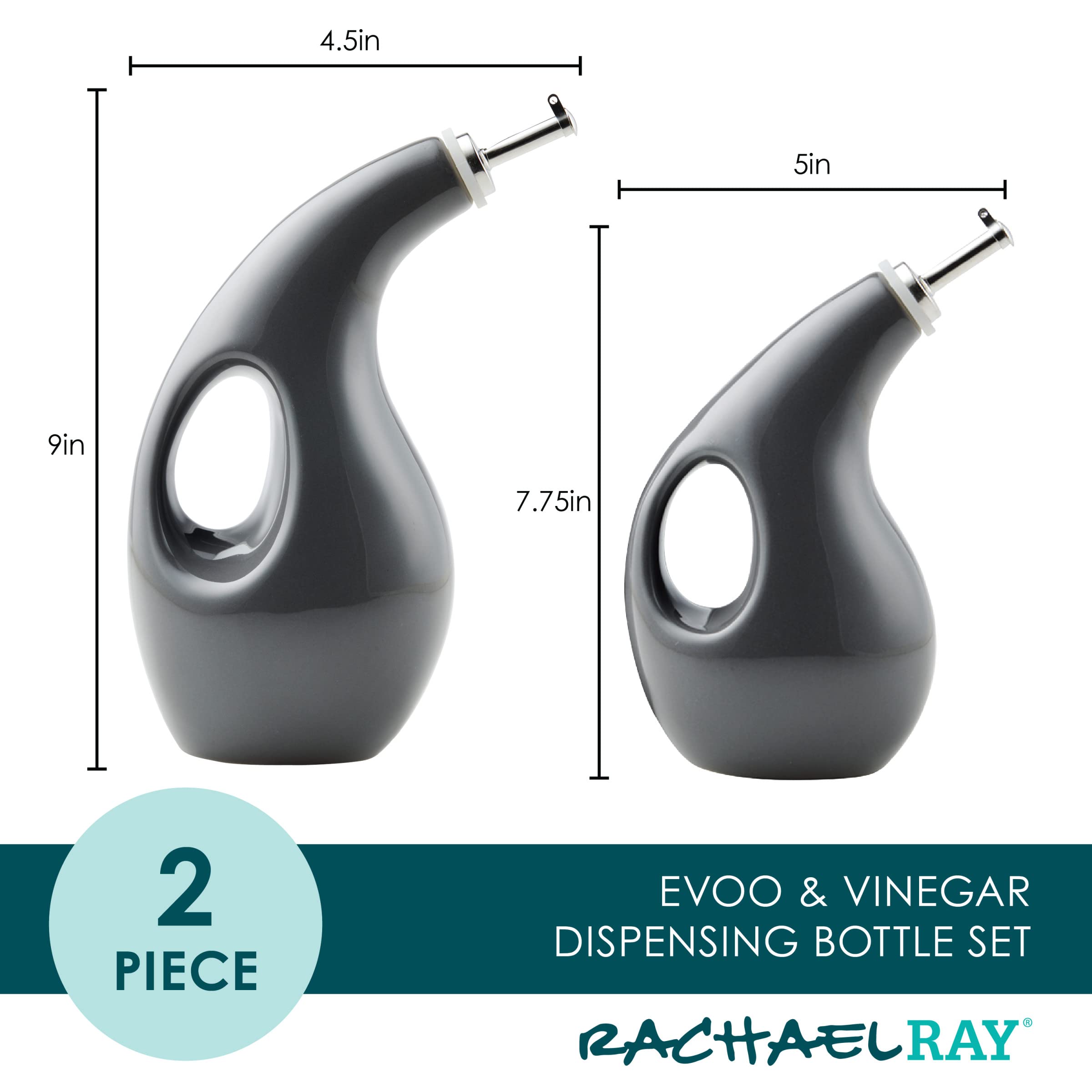 Rachael Ray botella cerámica para aceite de oliva y vinagre, lateral con mango integrado