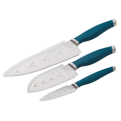 Conjunto de cuchillos japoneses Rachael Ray en turquesa para rendimiento duradero.