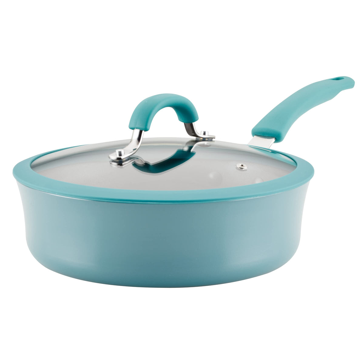 Sartén Rachael Ray Cook + Create 3qt con tapa azul agave para cocción versátil.