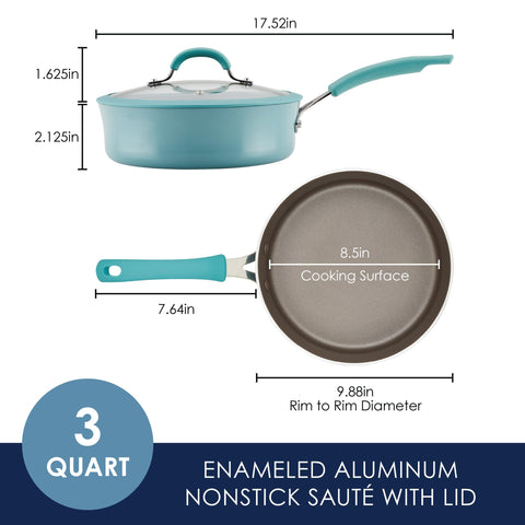 Sartén de 3qt con tapa Rachael Ray Cook + Create para porciones grandes.
