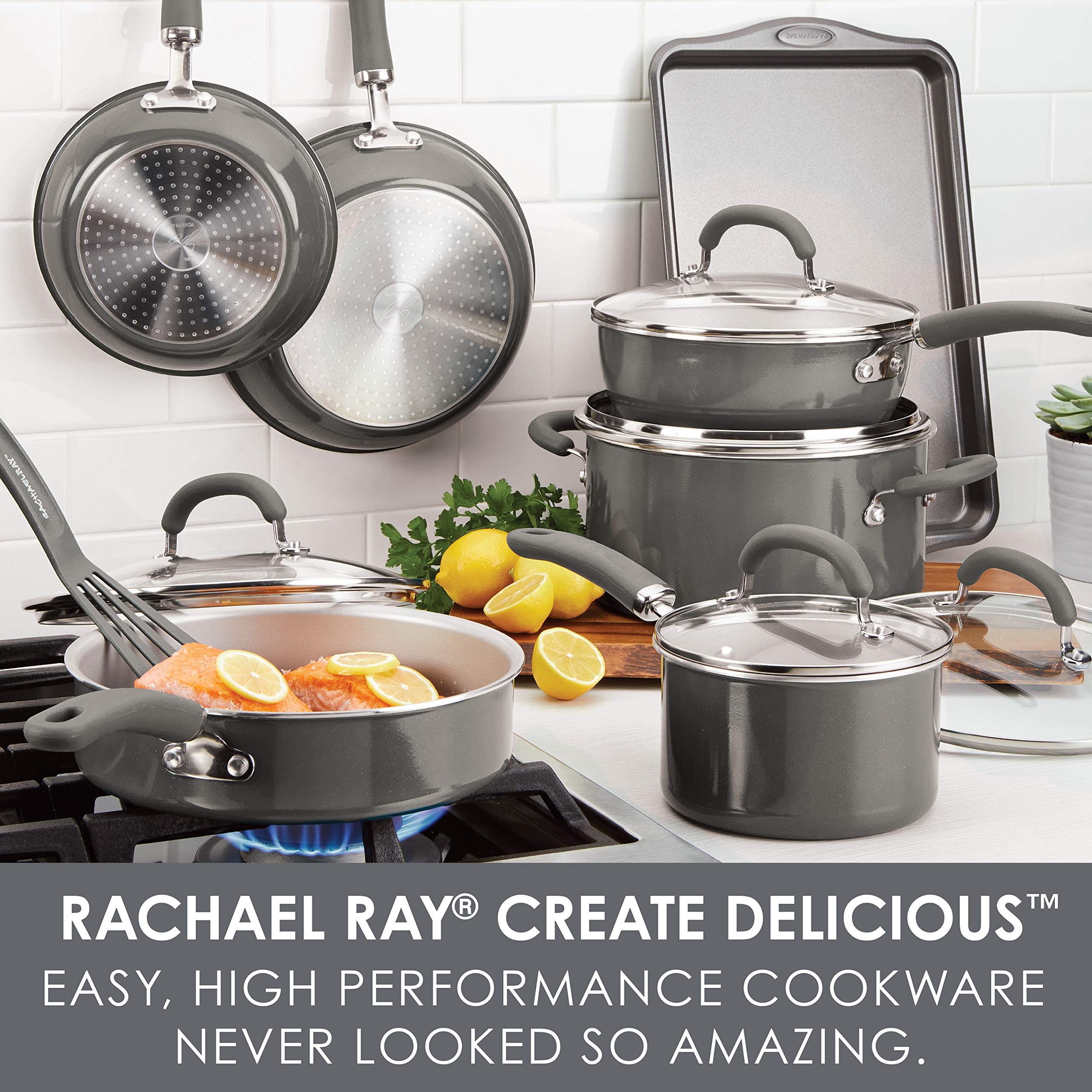 Rachael Ray Create Delicious sarten 3 cuartos con tapa para saltear de forma uniforme