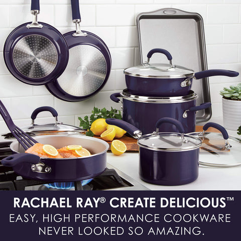 Rachael Ray Create Delicious ollas con tapa aluminio nonstick para distribución uniforme del calor