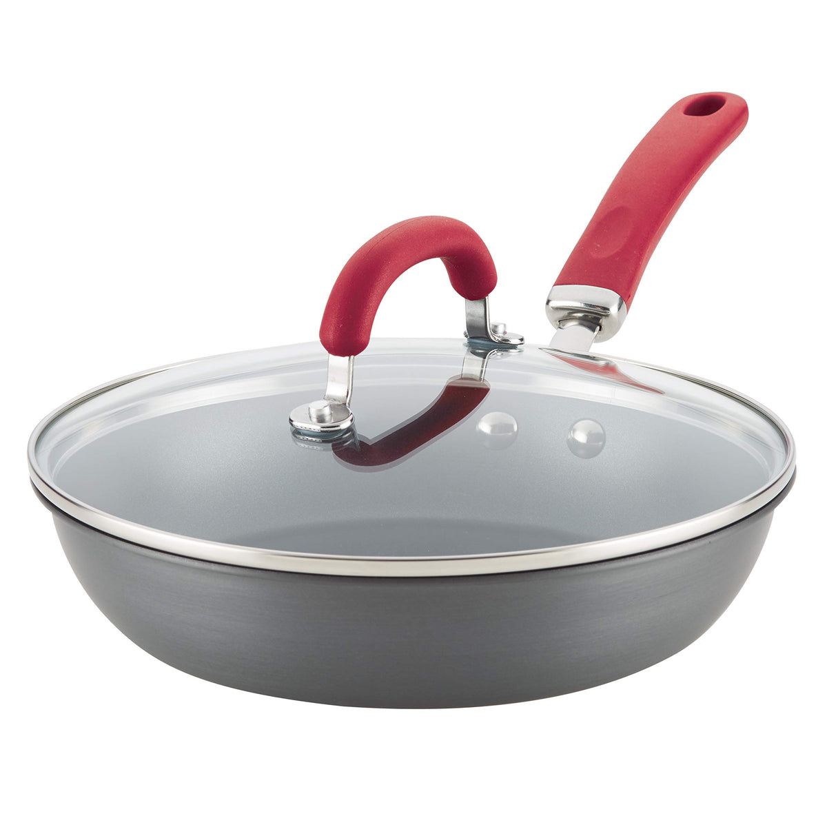 Sartén profunda Create Delicious de Rachael Ray con tapa gris, ideal para guisos y salteados.