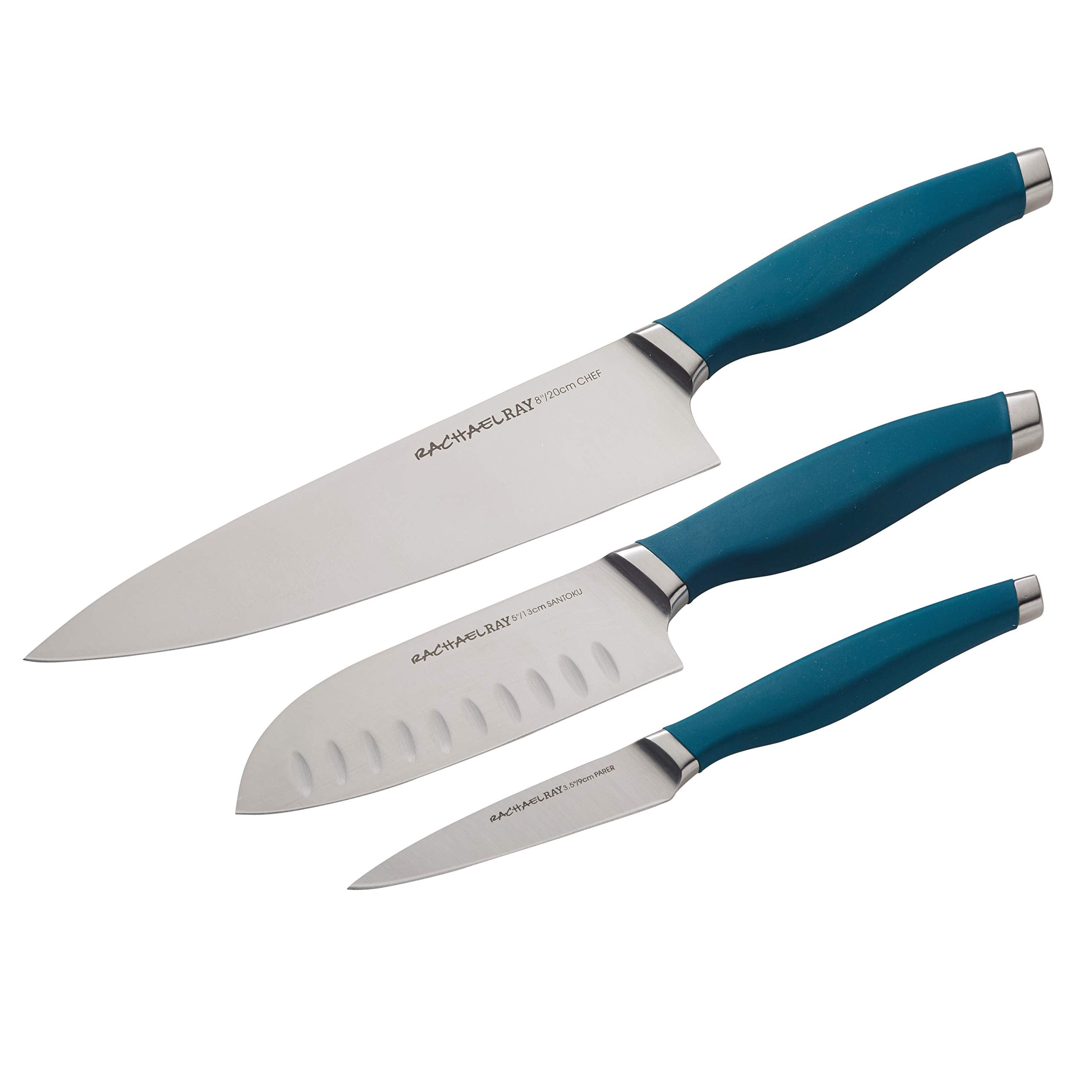 Cuchillo chef Rachael Ray de 8 pulgadas en turquesa para cortes precisos y eficientes.