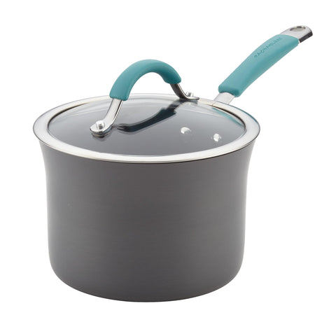 Rachael Ray Cucina cazo antiadherente con tapa de vidrio facilita desmoldeo y limpieza.