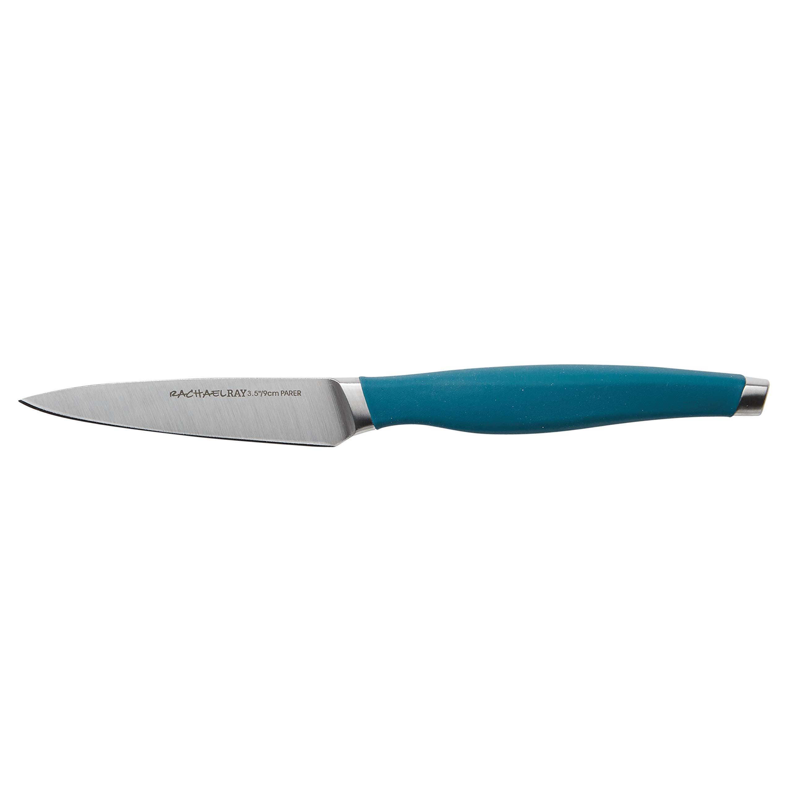 Mango ergonómico Rachael Ray con agarre suave en turquesa para uso cómodo.