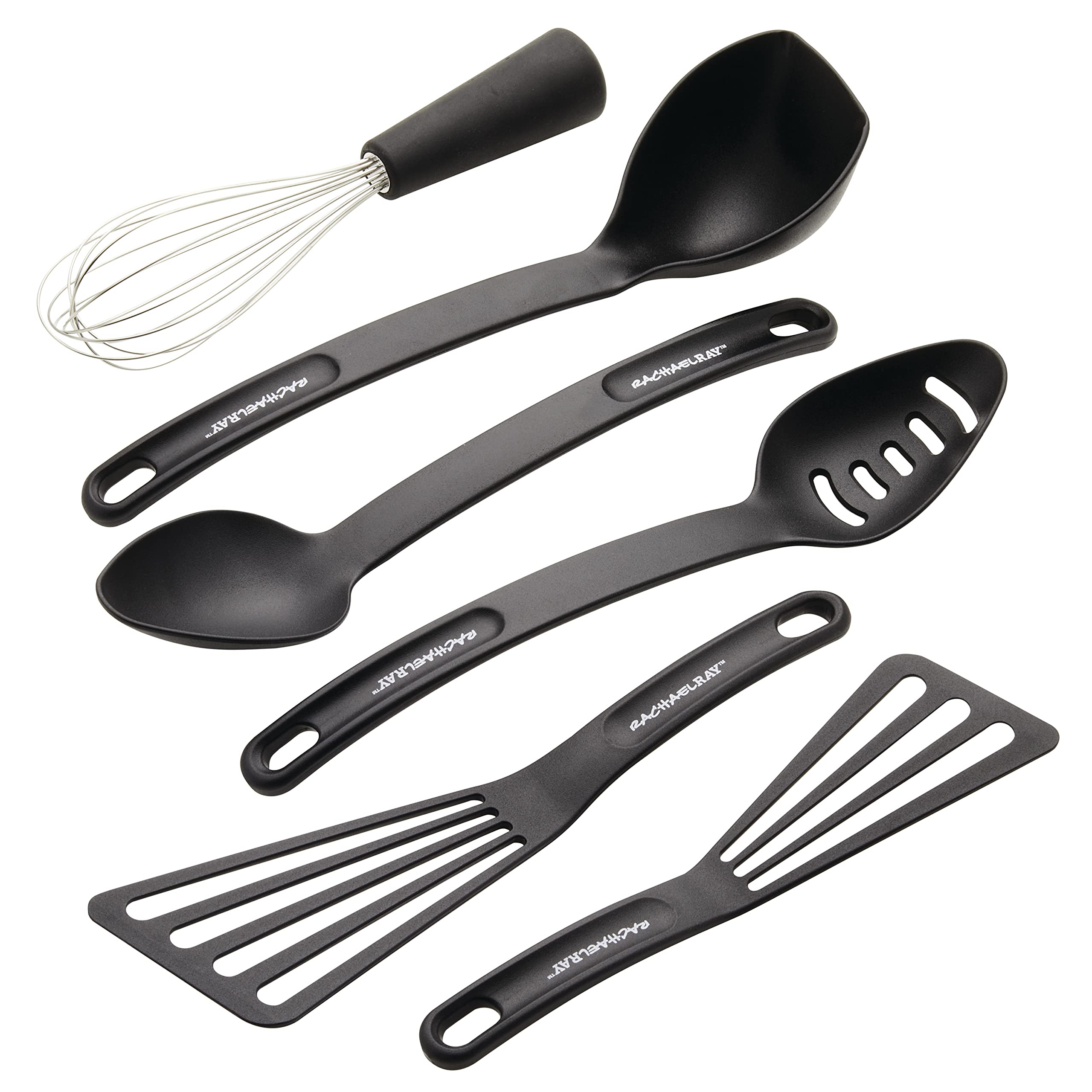 Set de utensilios Rachael Ray en negro, ideal para cocinar en cualquier cocina.
