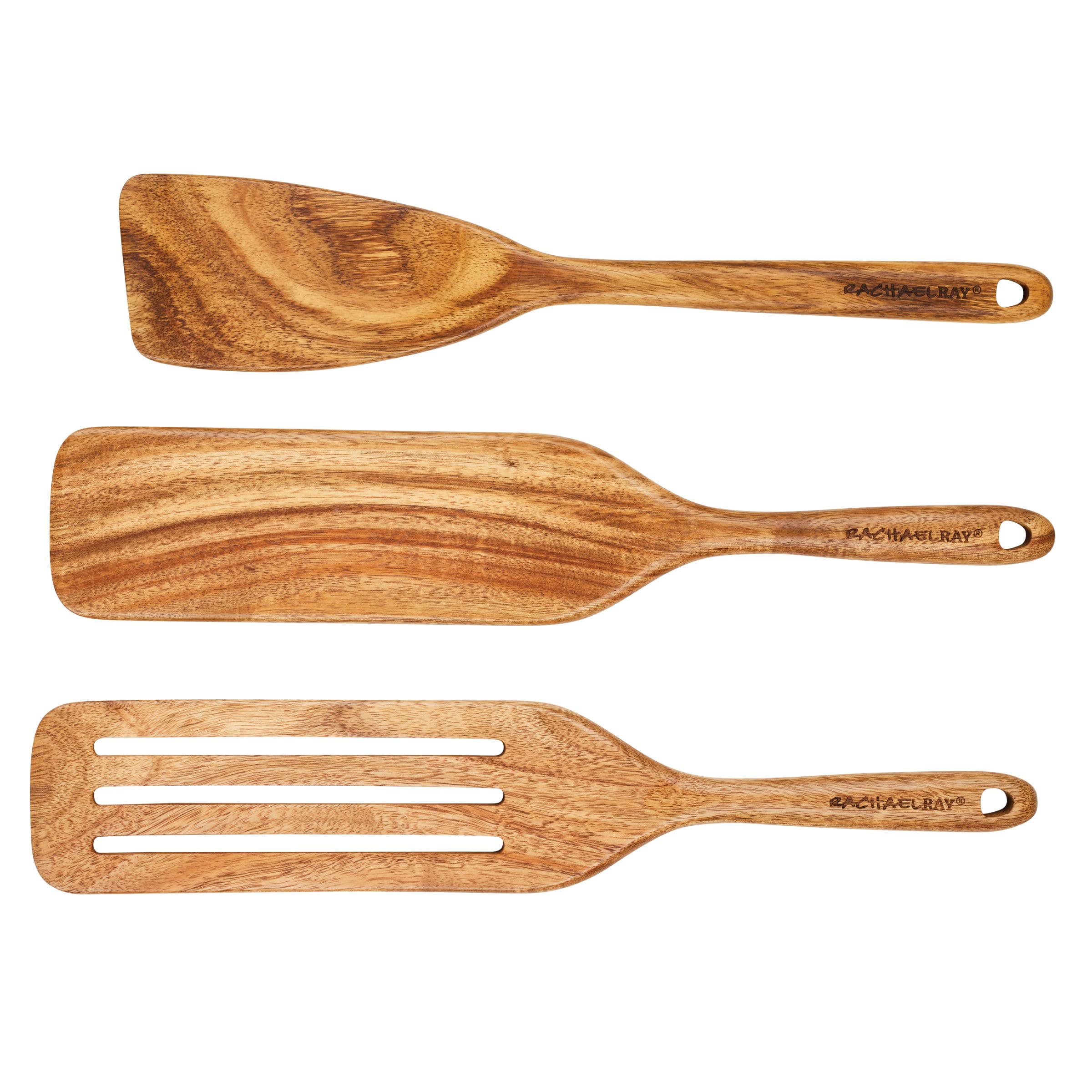 Rachael Ray espatula de madera de acacia, 12 pulgadas, ideal para remover y servir sin rayar