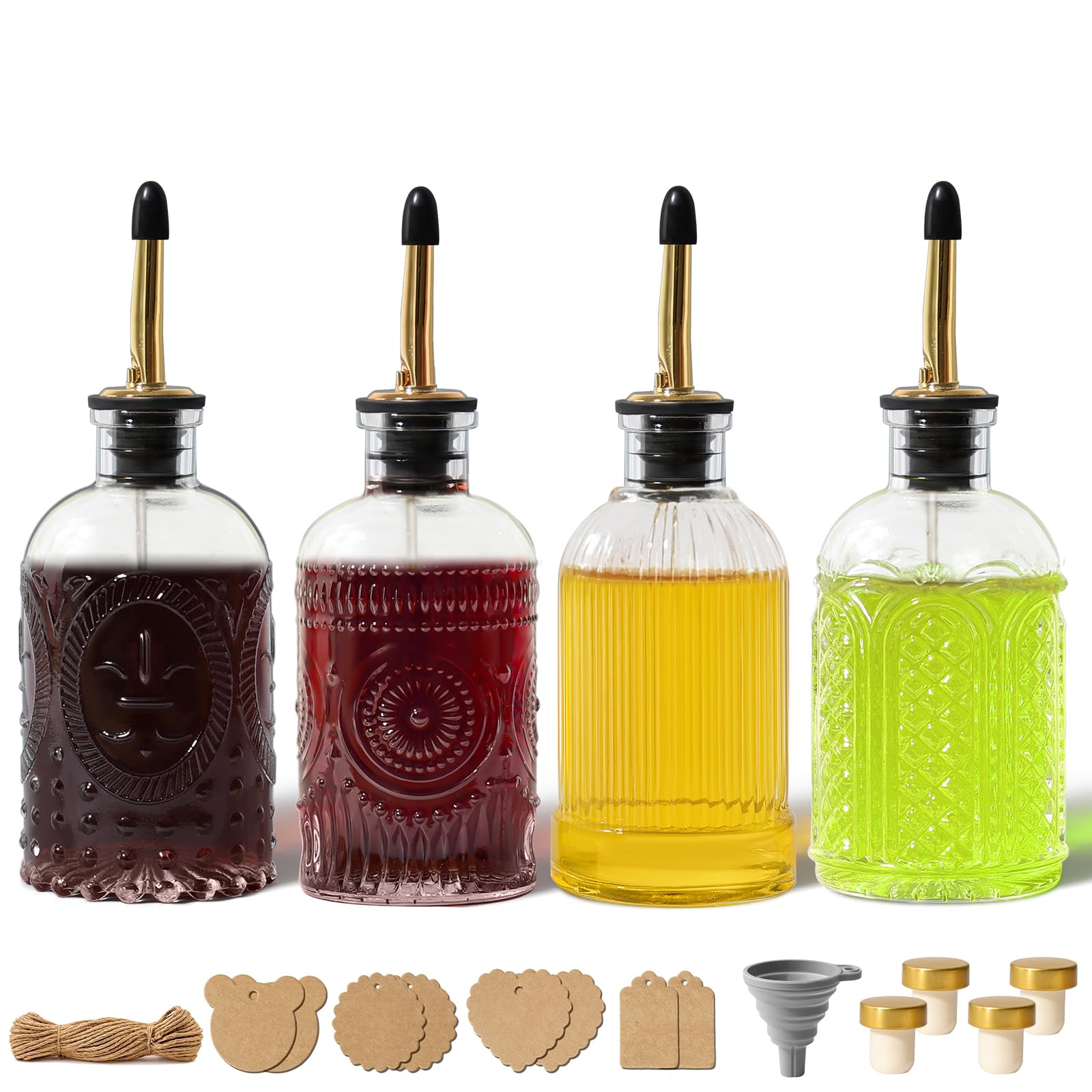 RACOBOT conjunto de 4 botellas de aceite de cristal 7 onzas para una cocina ordenada y limpia
