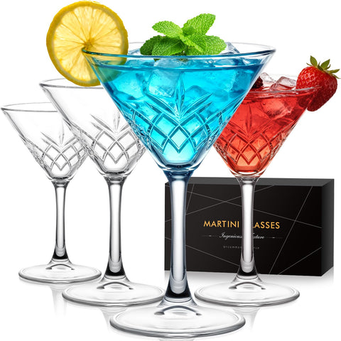 Copas Martini RACOBOT con diseño diamante, ideal para cenas elegantes y brindis.