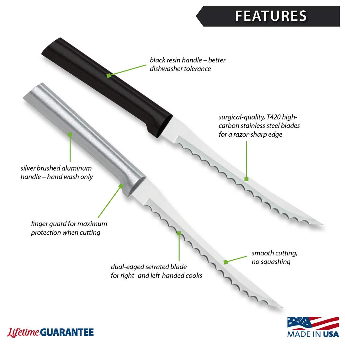 Cuchillo cortatomates RADA, mango negro, agarre cómodo y duradero