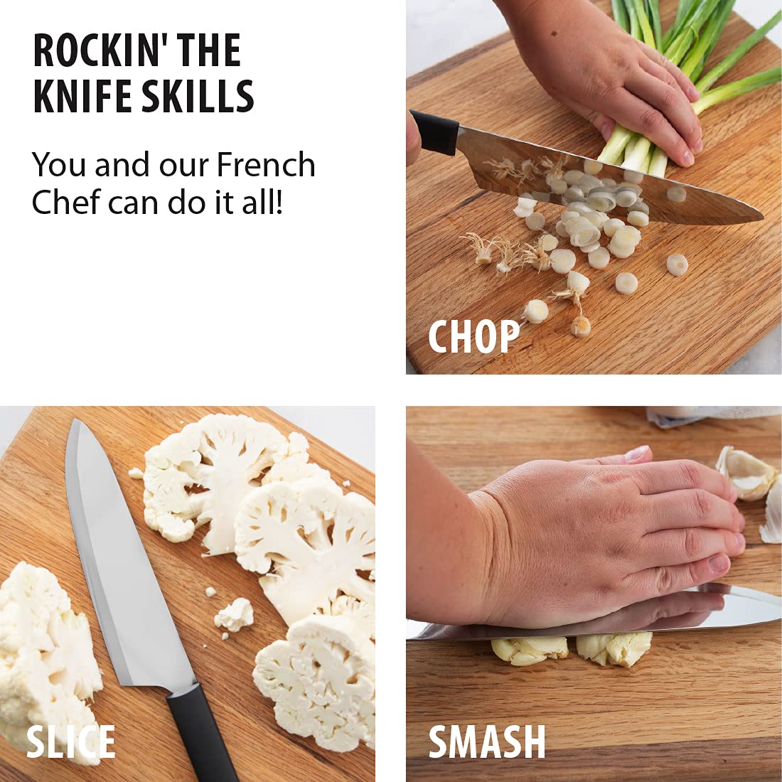 Cuchillo Rada para corte de verduras, gran superficie de corte.