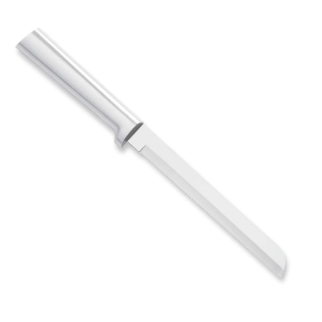RADA cuchillo pan de 6 pulgadas con mango plateado listo para cortes precisos.