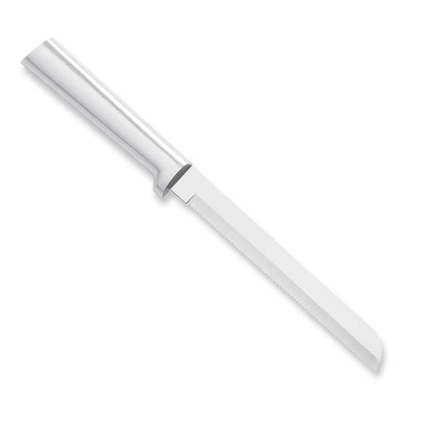 RADA cuchillo pan de 6 pulgadas con mango plateado listo para cortes precisos.