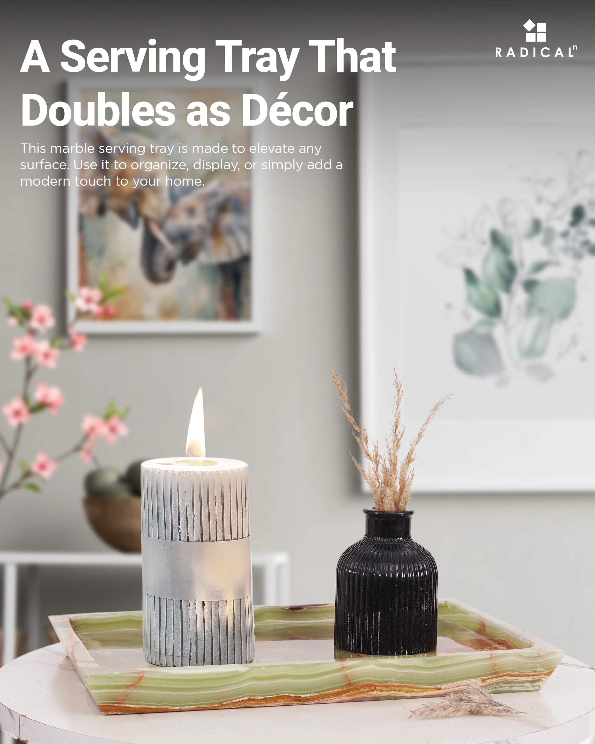 Radicaln bandeja marmol rectangular 12pulgadas verde, funciona como organizador de joyas y cosméticos.