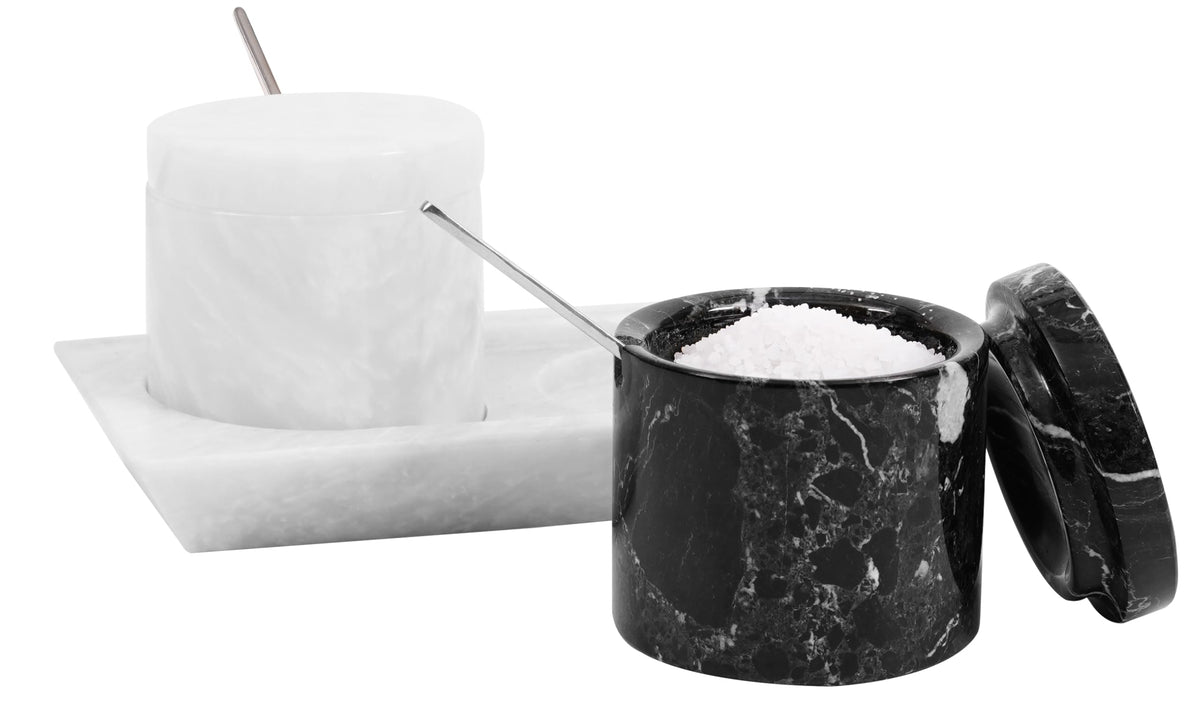 Radicaln salero de mármol con tapa, almacenamiento elegante y seguro.