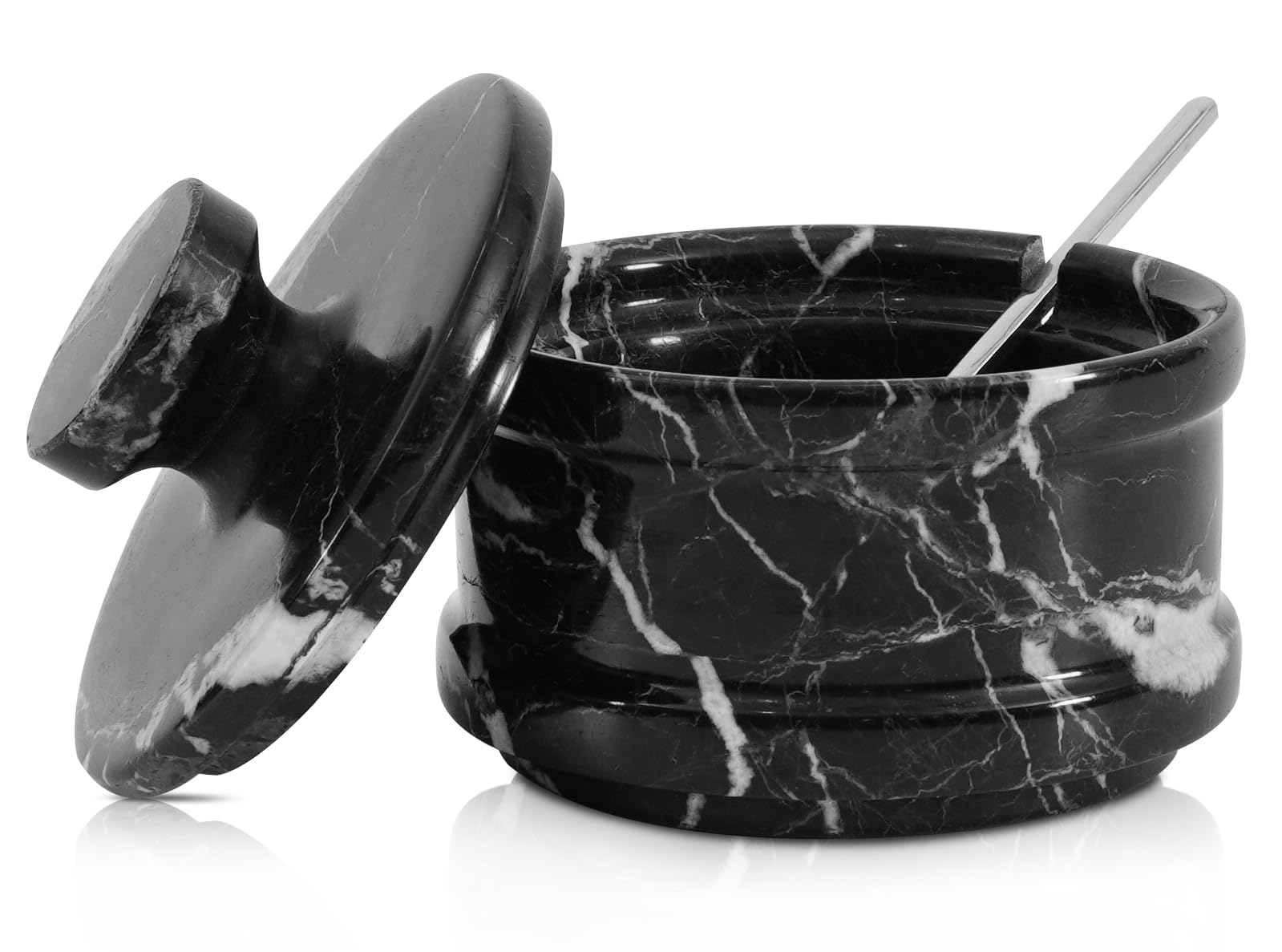 Radicaln salero de mármol negro con tapa para sal y especias.