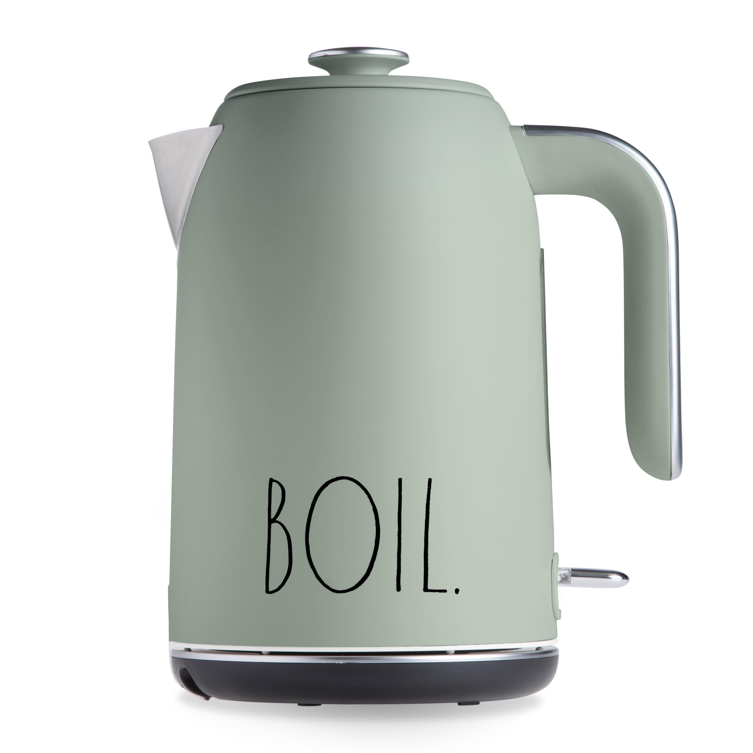 Tetera Rae Dunn Sage frente, ideal para hervir agua rápida para café o té.