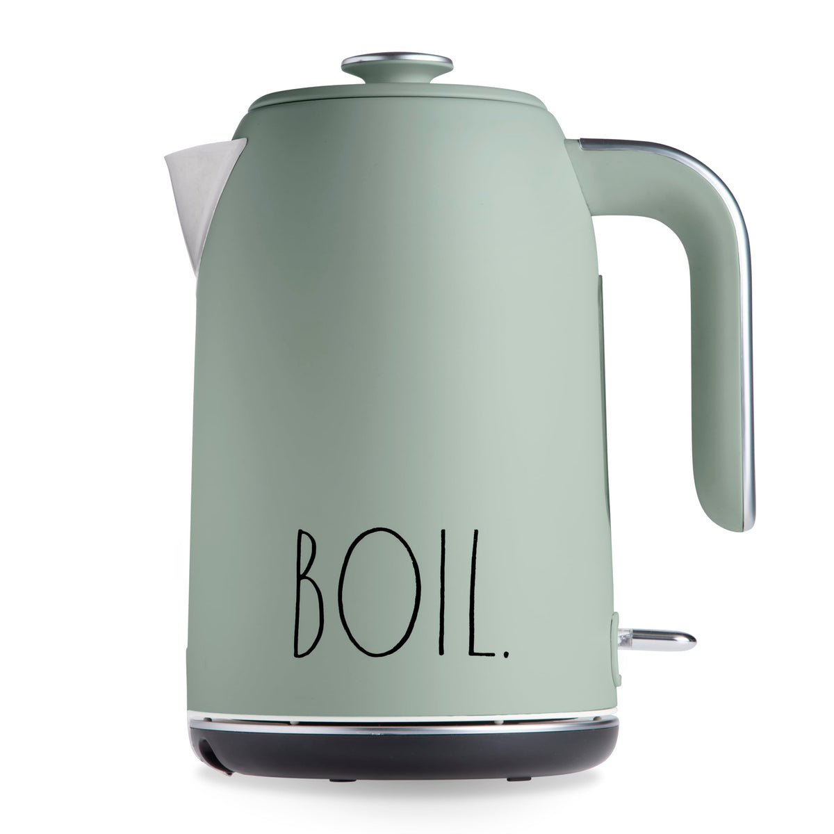 Tetera Rae Dunn Sage frente, ideal para hervir agua rápida para café o té.