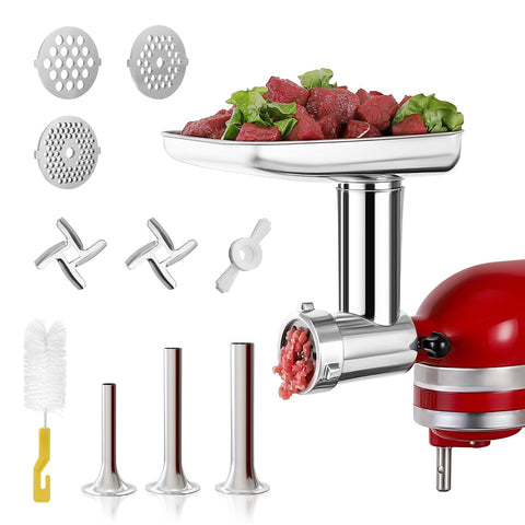Molinillo de carne RAFBAR en acero inoxidable para KitchenAid, rendimiento duradero para uso diario.