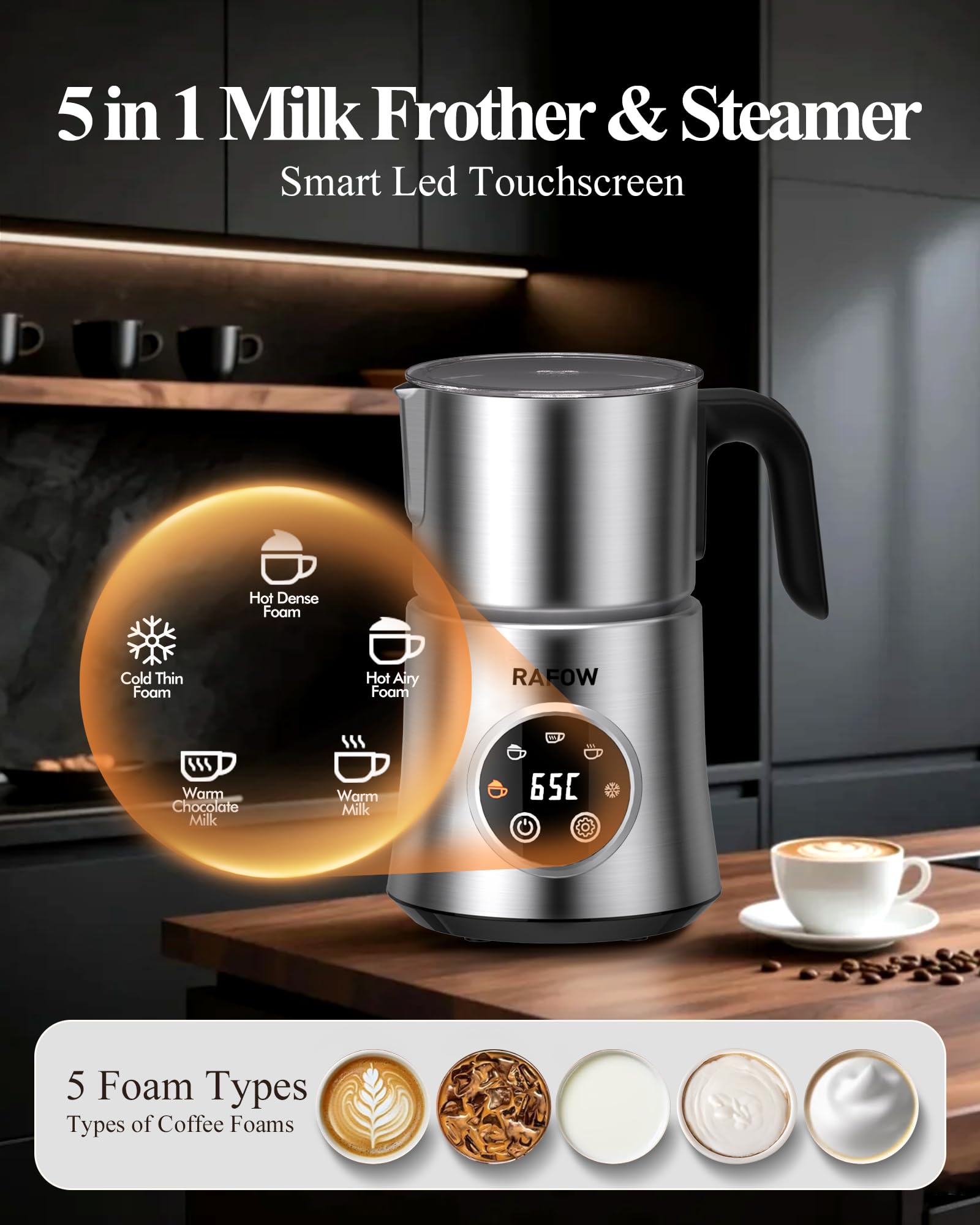 Rafow espumador de leche 500 ml, capacidad para latte grande sin derrames