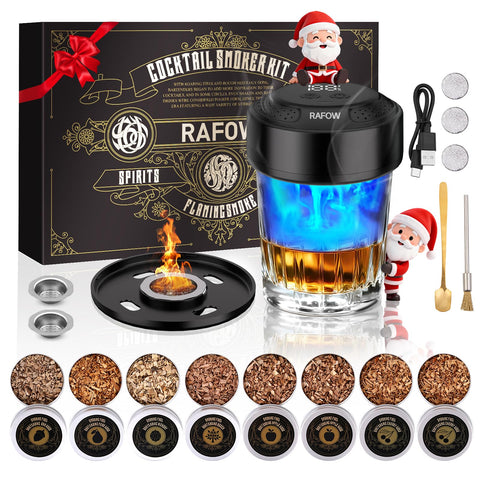 Rafow whisky ahumador eléctrico, vista frontal, seguro y listo para degustar.
