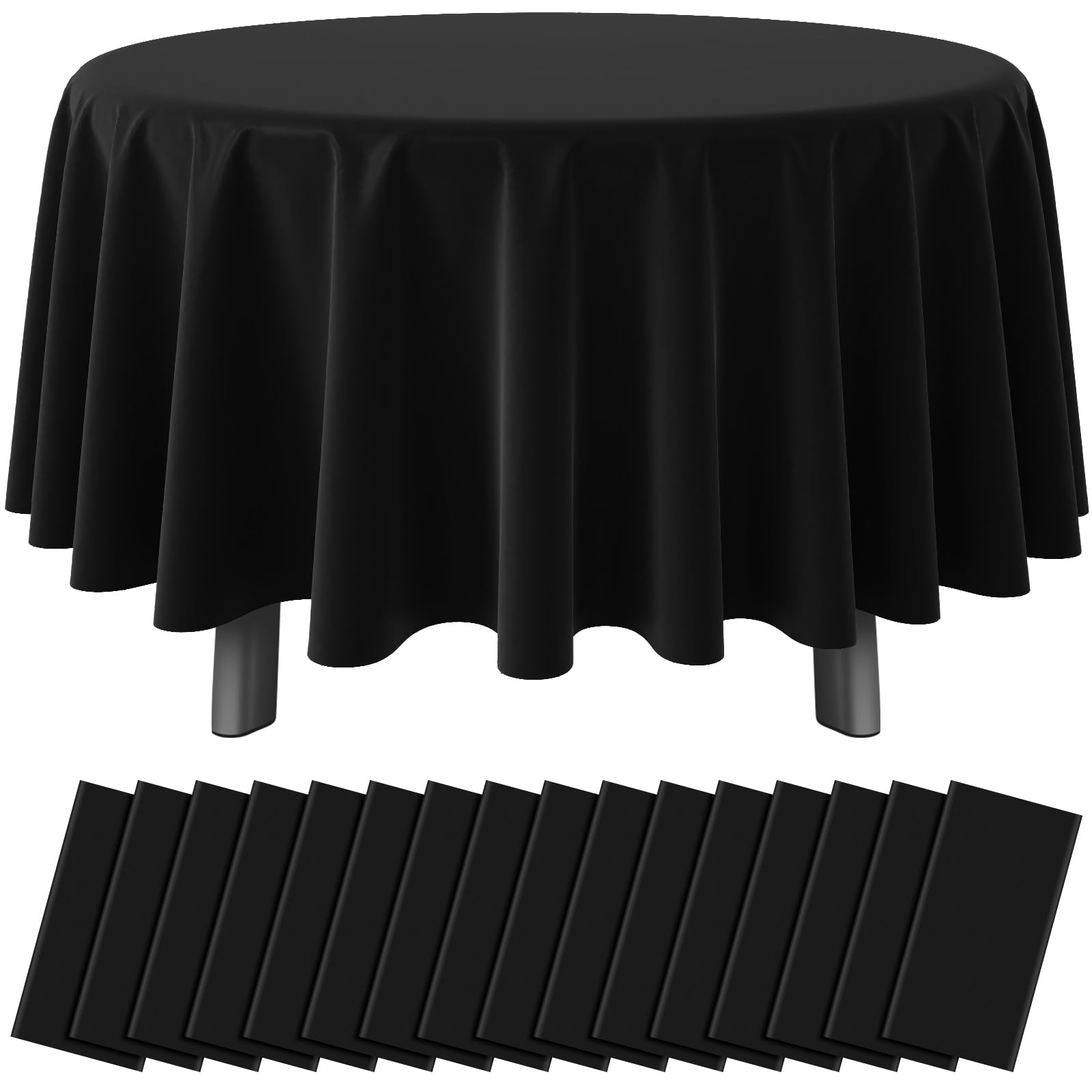 Mantel redondo negro Ragnhild de 84 pulgadas protege la mesa durante fiestas