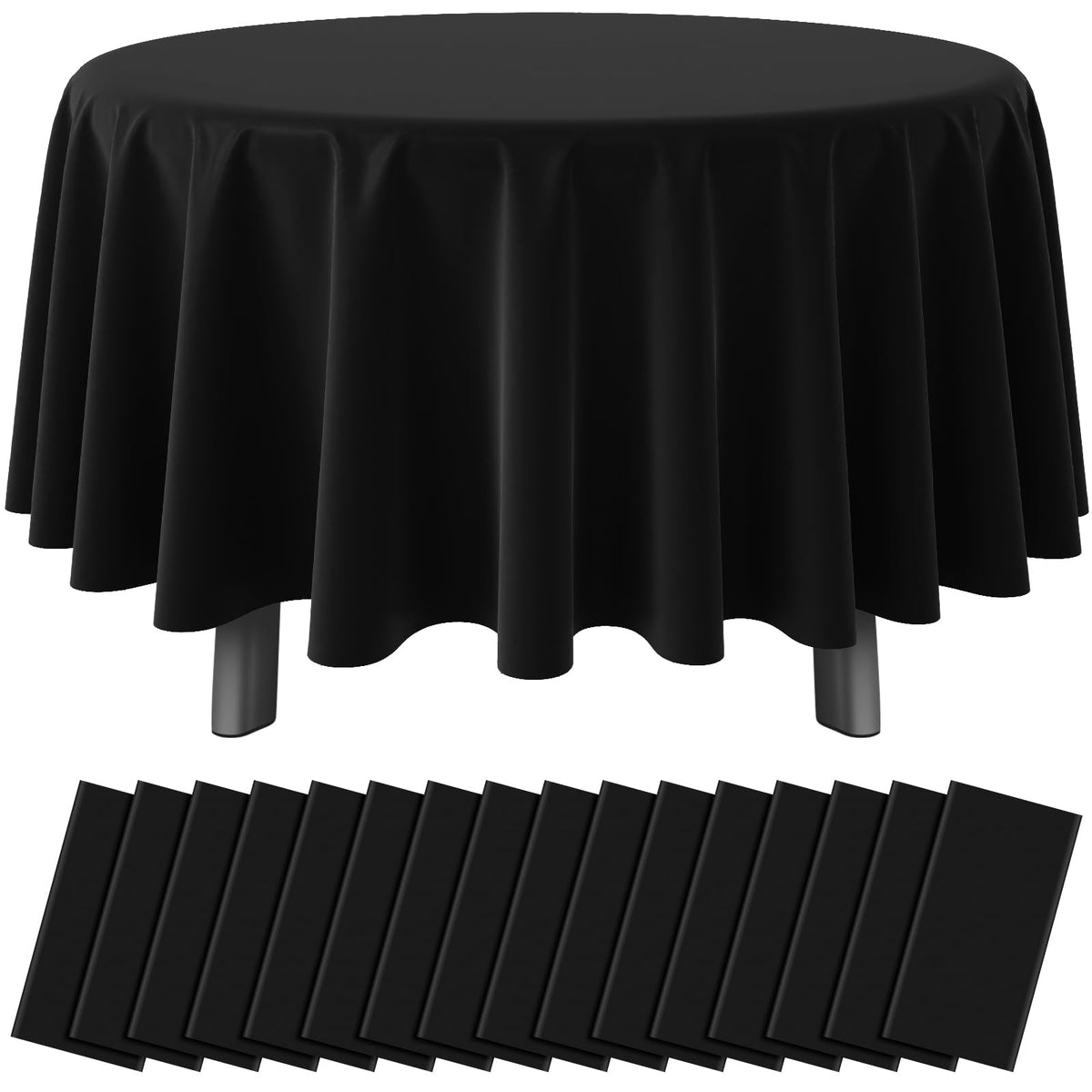Mantel redondo negro Ragnhild de 84 pulgadas protege la mesa durante fiestas