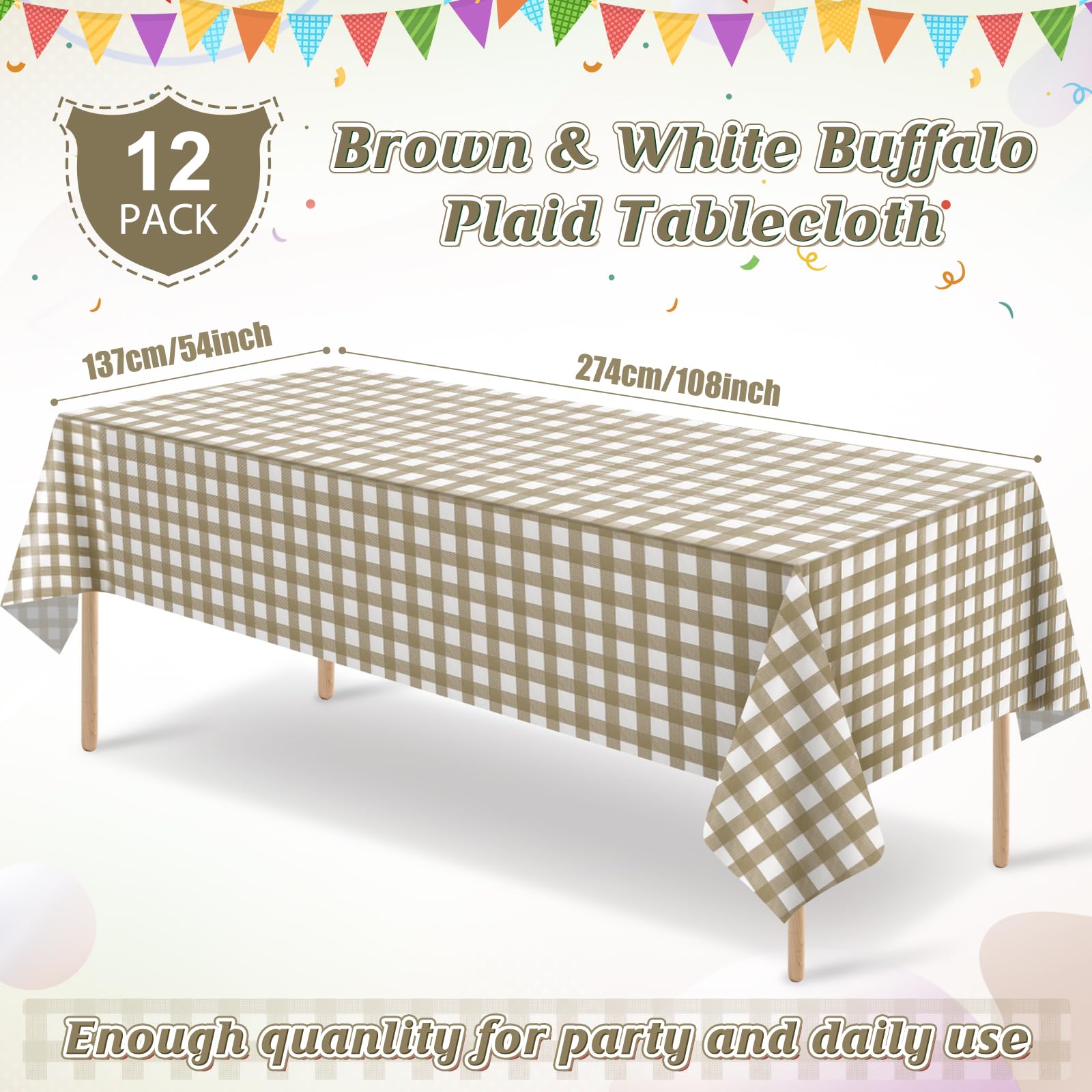 Mantel desechable de cuadros marrón-blanco Ragnhild para eventos y picnics.