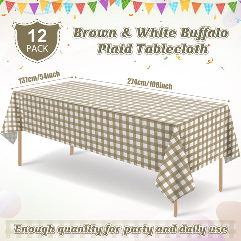 Mantel desechable de cuadros marrón-blanco Ragnhild para eventos y picnics.