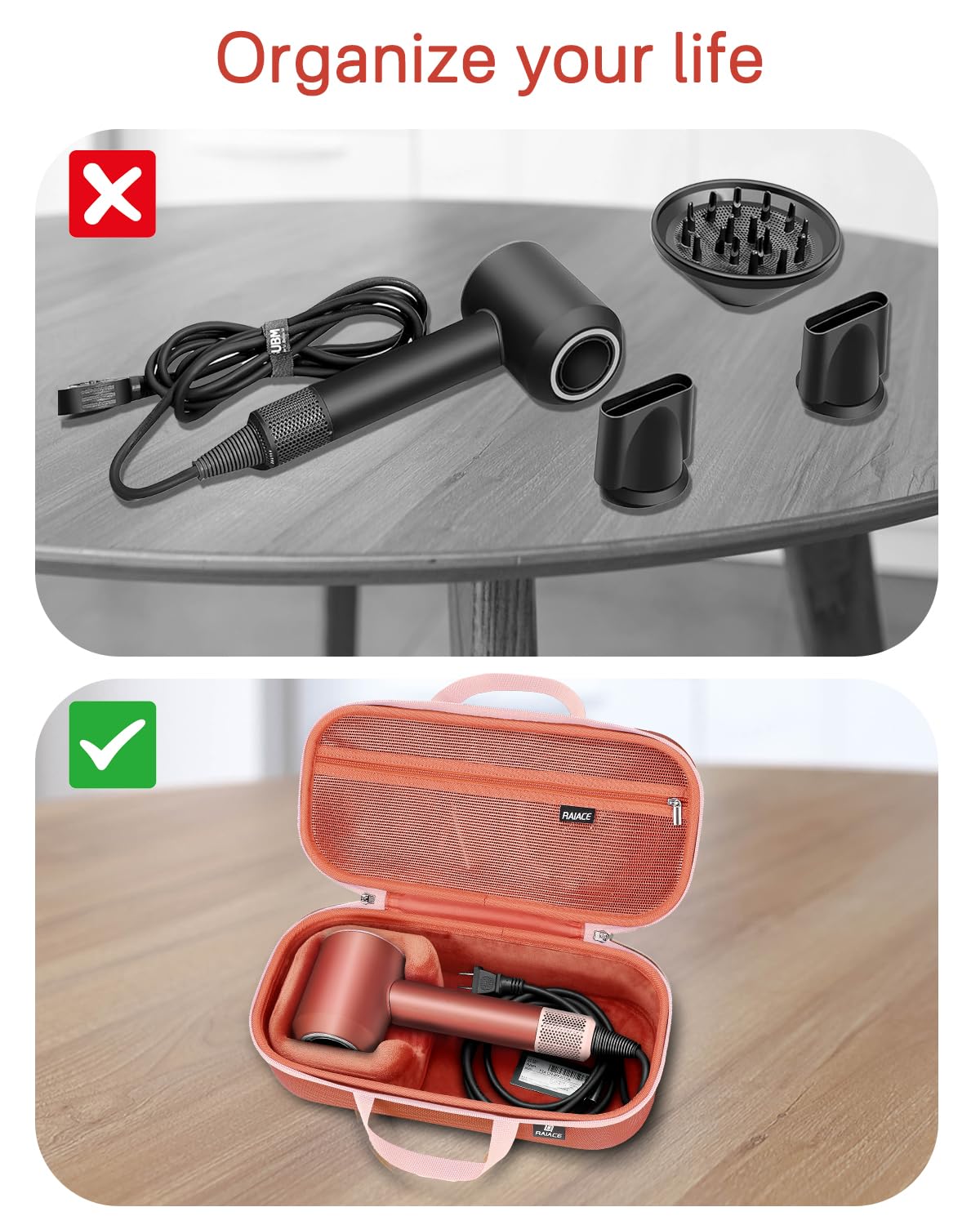 raiace bolsillo malla con cremallera para accesorios.