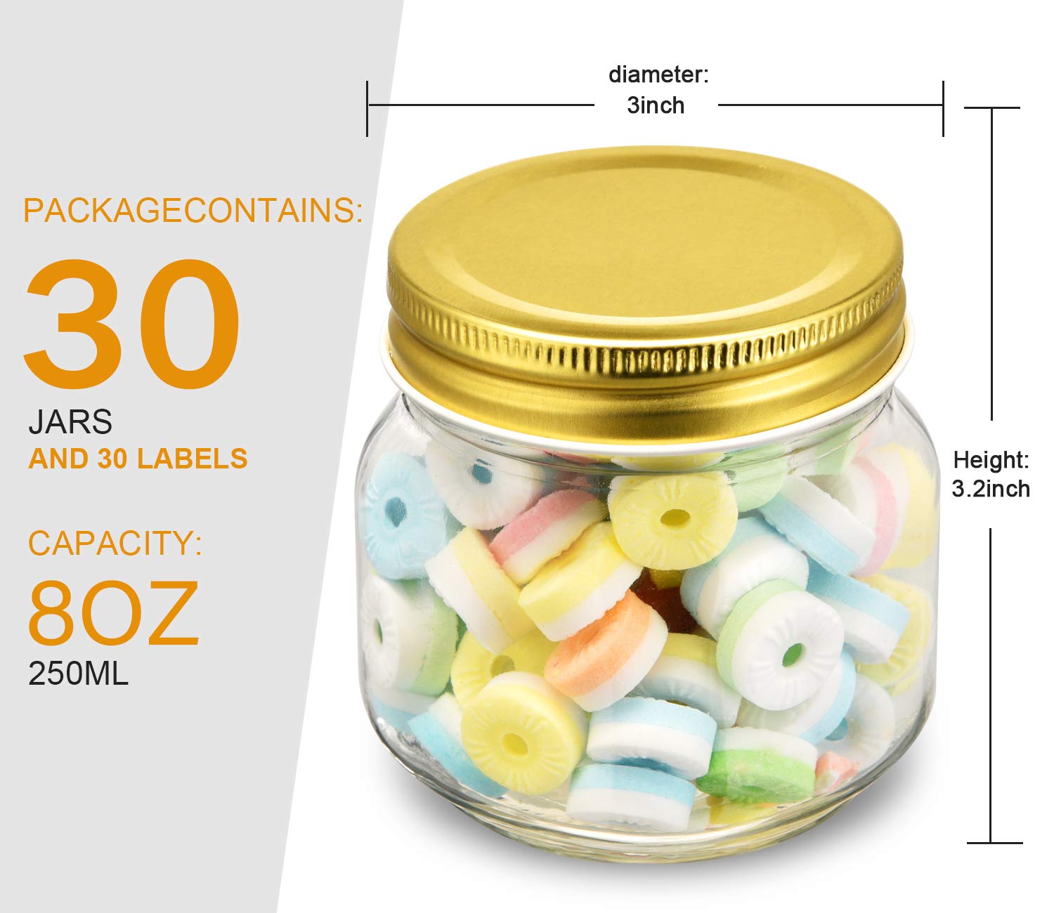 Rainforce frascos 8oz con etiquetas de tiza incluidas para organización