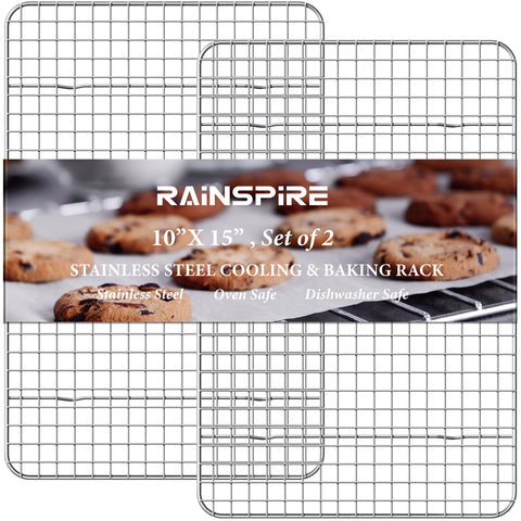 Rejilla Rainspire de enfriamiento 10x15: dos piezas duraderas para enfriar pasteles y galletas de forma uniforme.