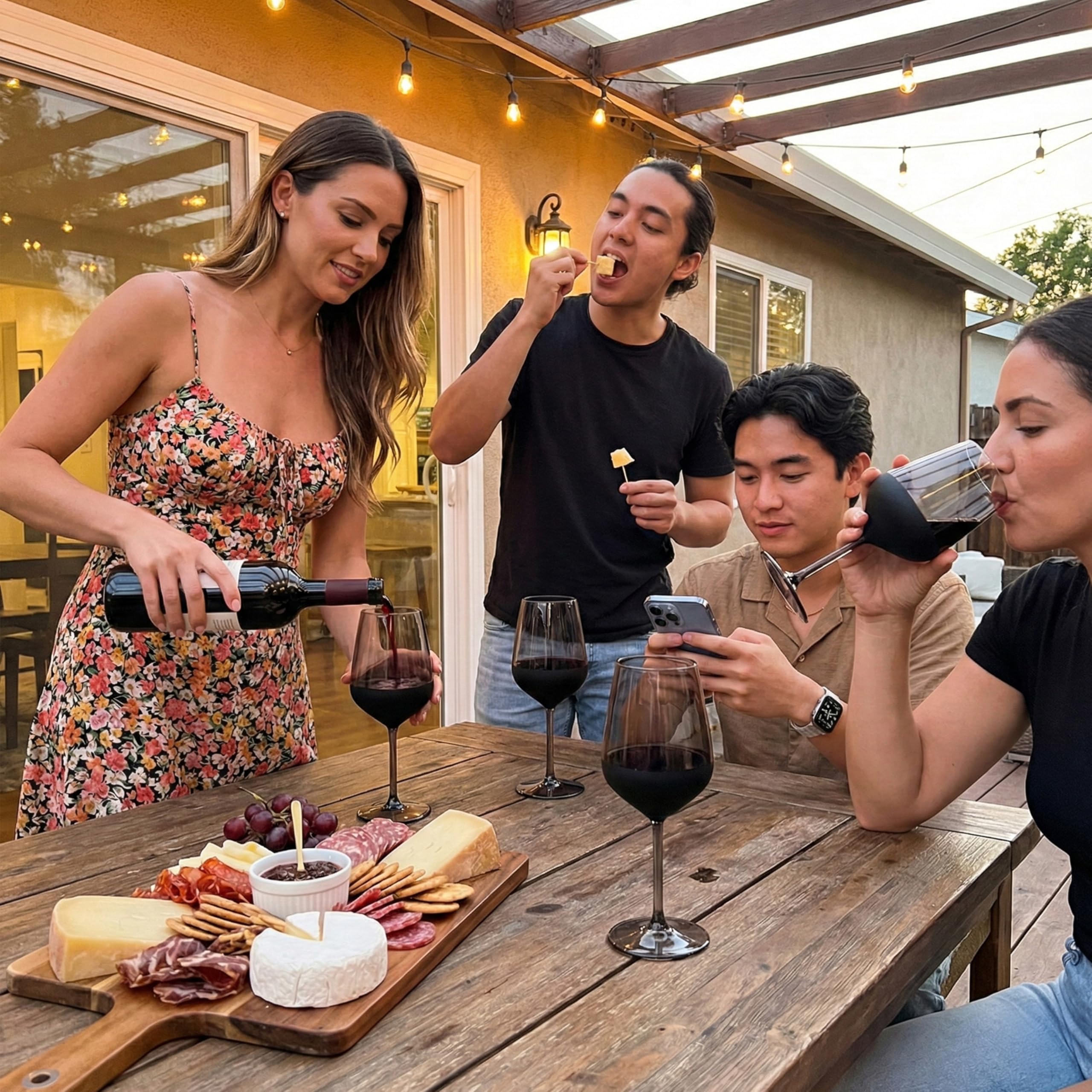 RAKLE copa de vino con acento de color rojo para vinos y cócteles.