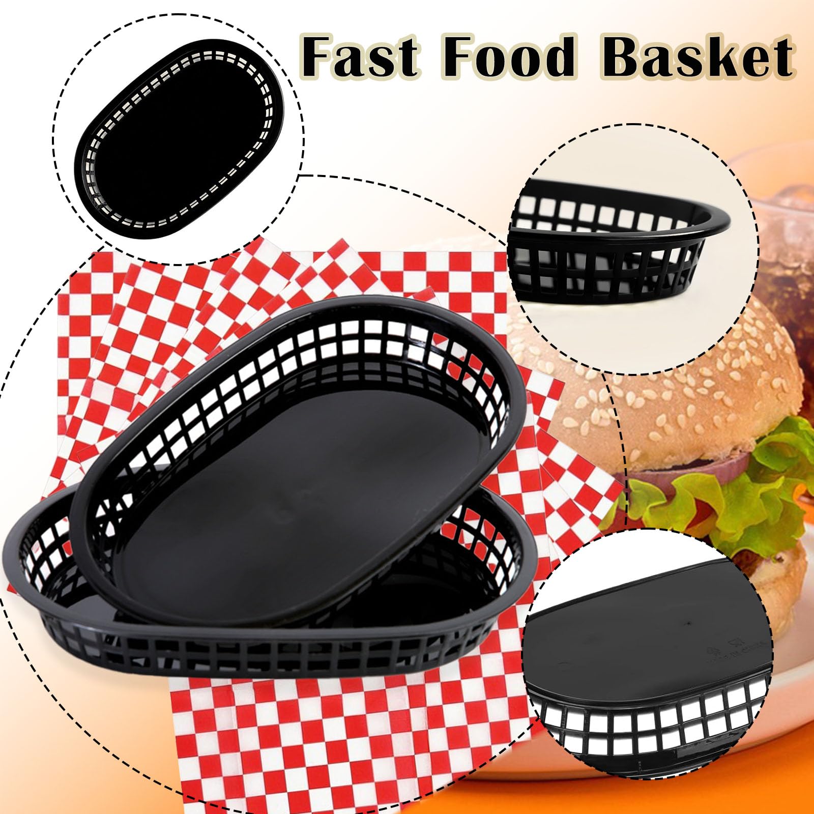 Bandejas plásticas reutilizables RALAHBEIFM adecuadas para comida rápida variada.