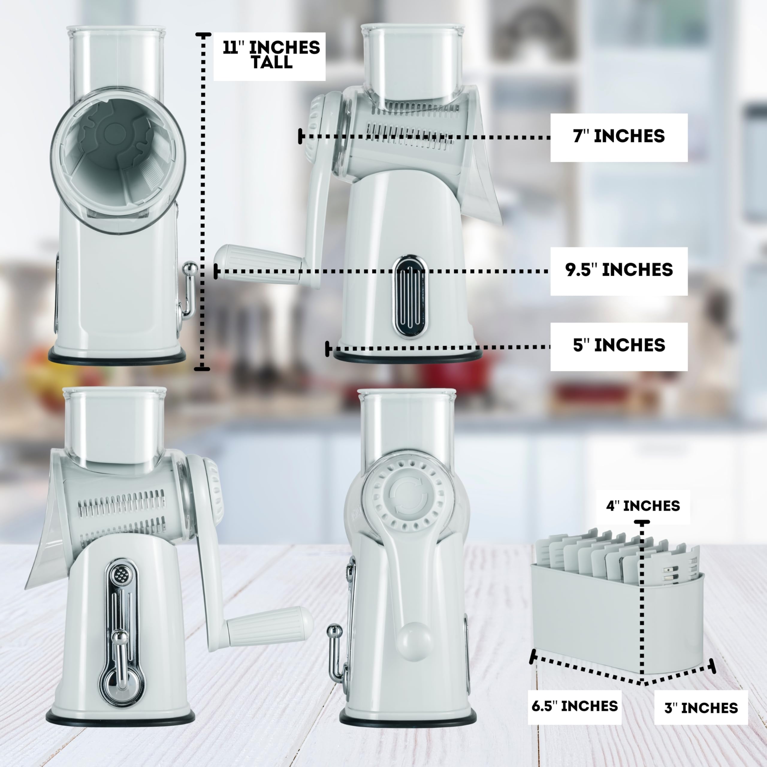 Rallador Rotatorio 5 en 1 para verduras: rebanado rápido y uniforme.