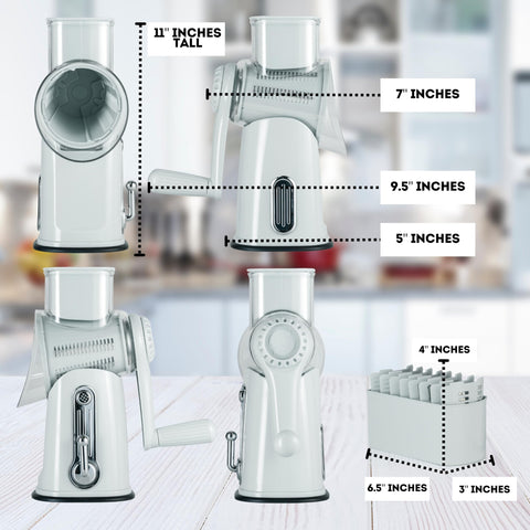 Rallador Rotatorio 5 en 1 para verduras: rebanado rápido y uniforme.