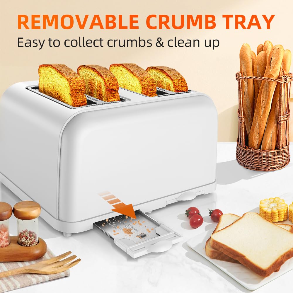 RAMJOY Tostadora blanca diseño ergonómico con palanca de elevación suave.