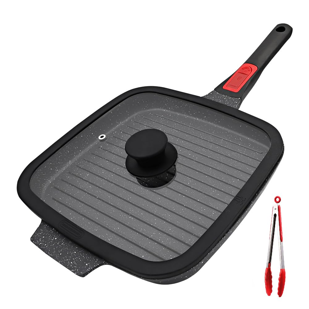 Sartén grill RANX INGST de 10 pulgadas con tapa, cocina rápida y uniforme.