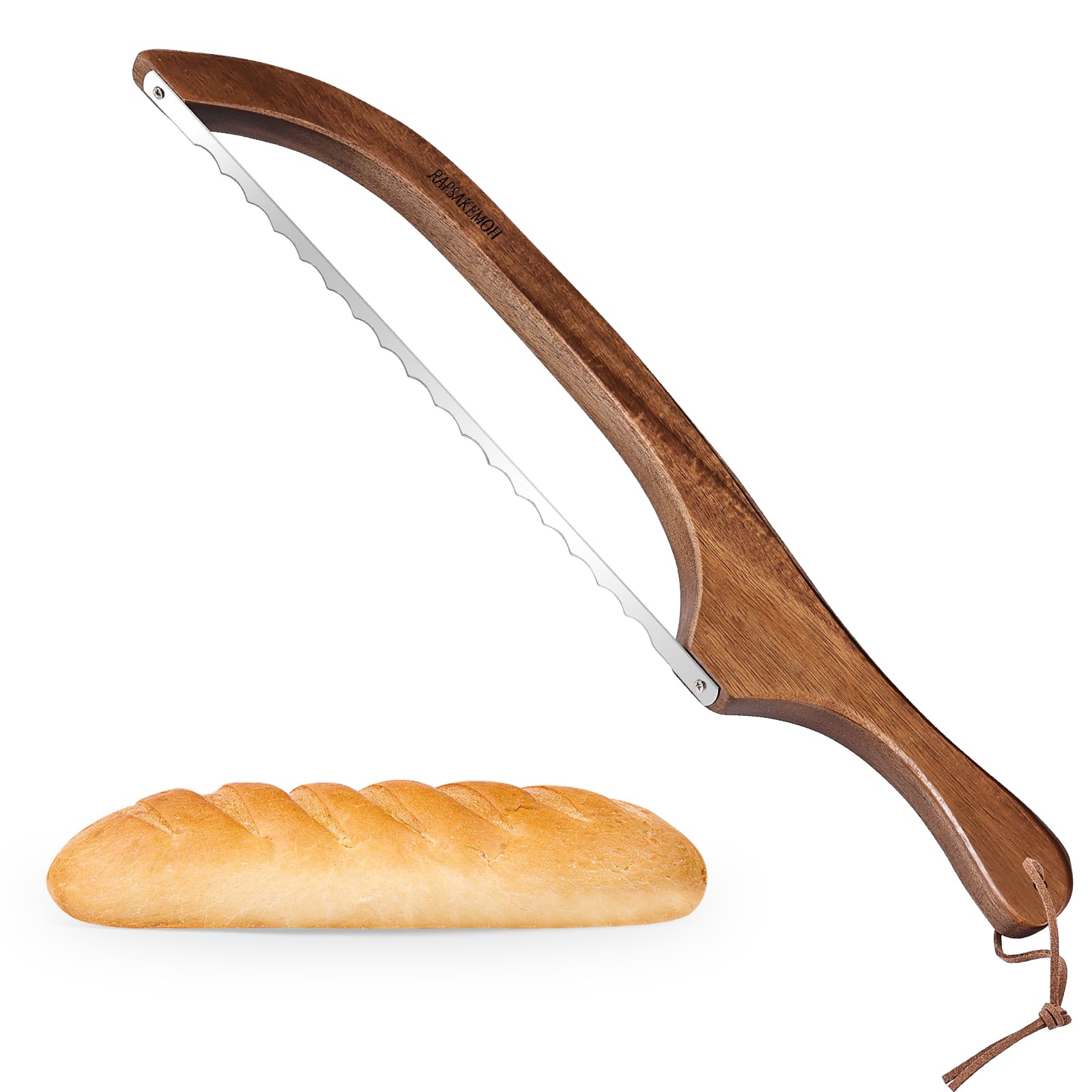RAPSAKEMOH Cuchillo pan curvo ergonómico para cortes suaves y precisos