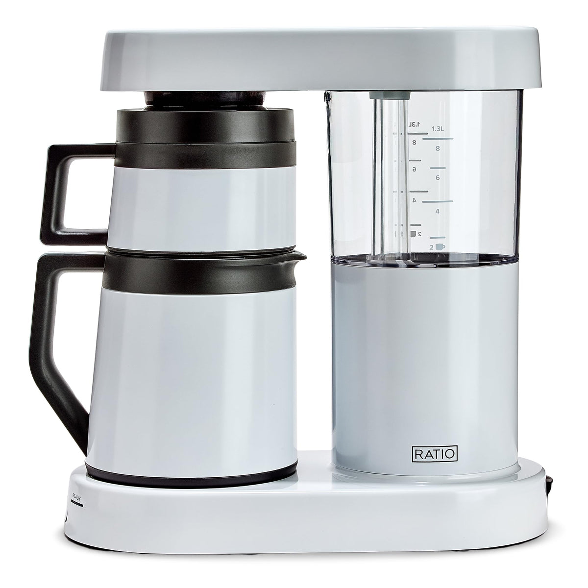 Ratio Six Series 2 cafetera automática, vista frontal, inicio rápido para tu rutina matutina.