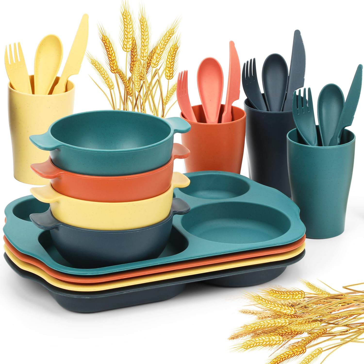 Ratulie 24 piezas vajilla infantil con plato dividido, ideal para comidas en casa