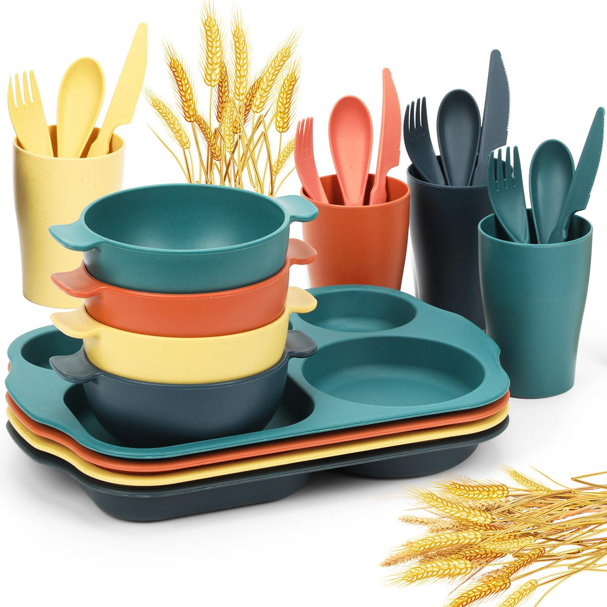 Ratulie 24 piezas vajilla infantil con plato dividido, ideal para comidas en casa