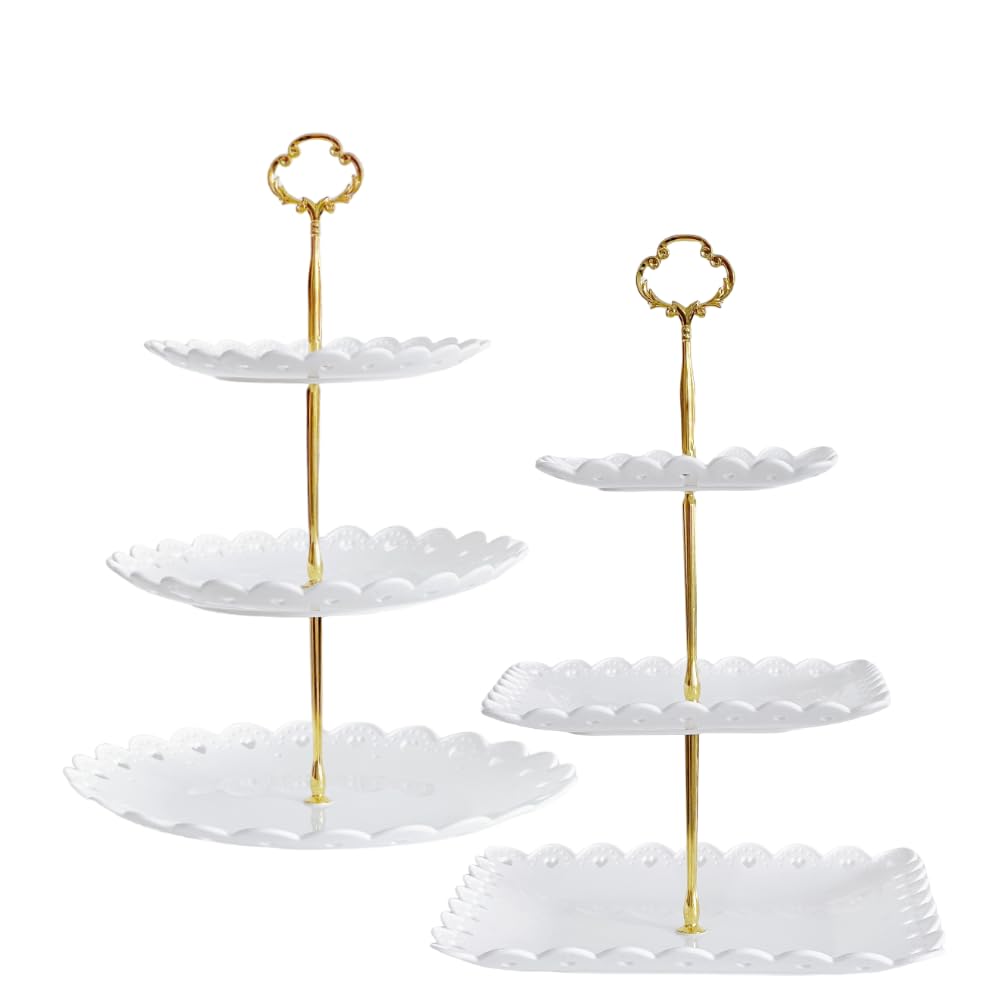 RAUVOLFIA soporte de postres redondo 3 niveles en blanco, ideal para fiestas.