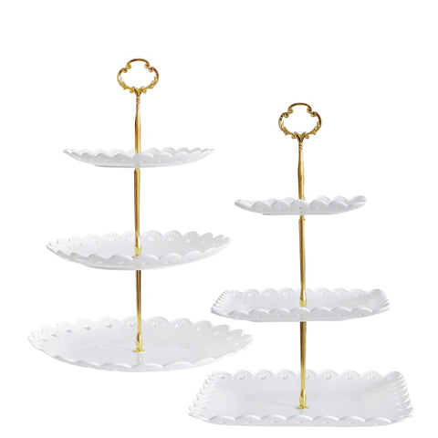 RAUVOLFIA soporte de postres redondo 3 niveles en blanco, ideal para fiestas.