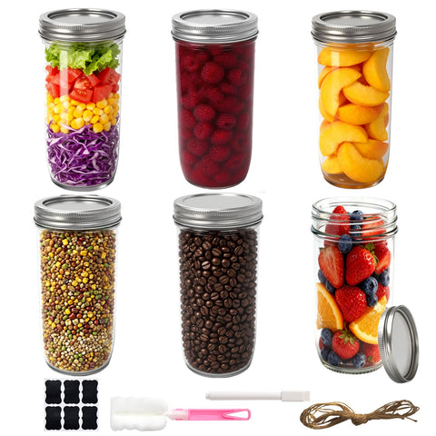 Ravflaw frascos boca ancha 24 oz con tapas herméticas para llenado fácil y conservación.