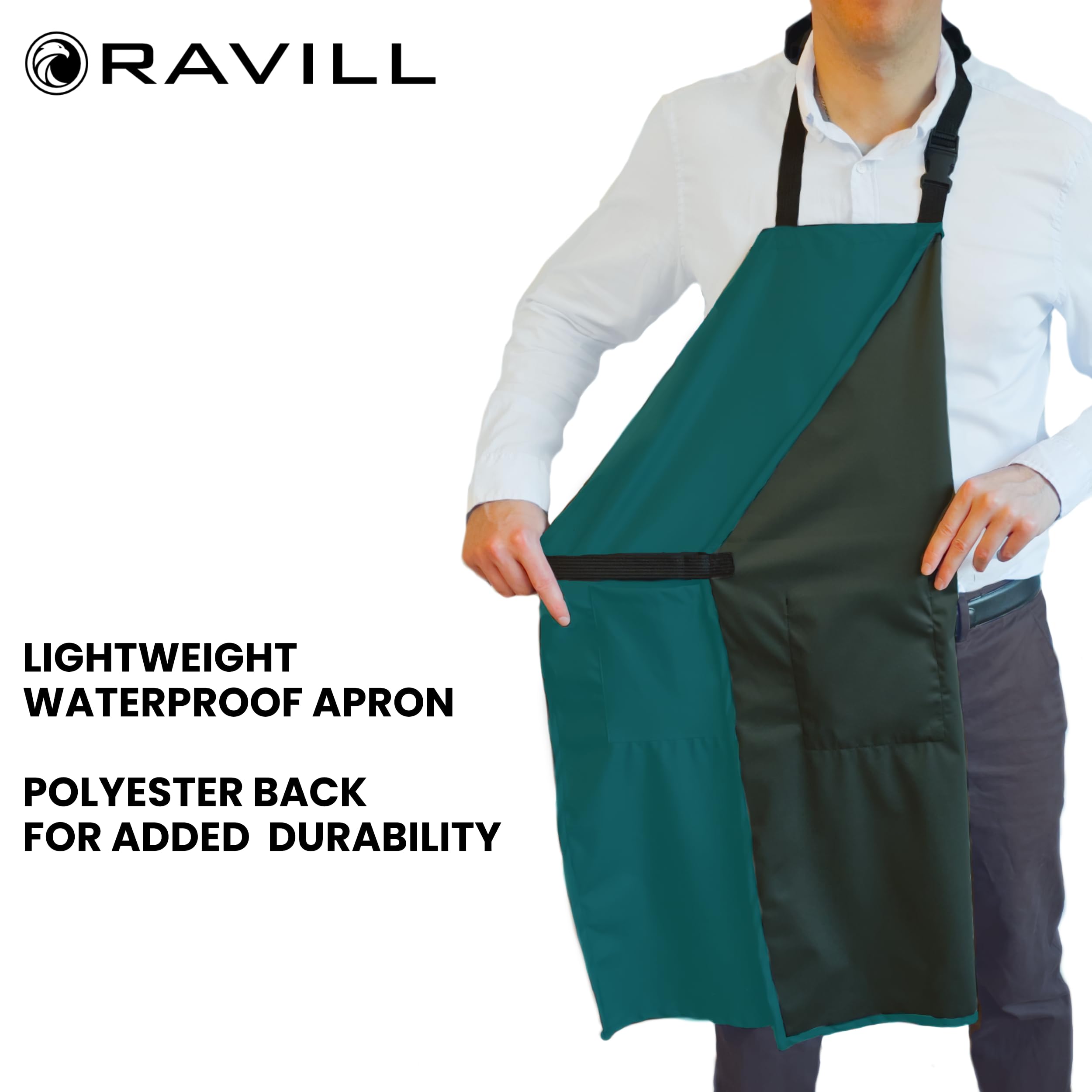 Delantal Ravill lavable-en-maquina-frio, fácil de mantener.