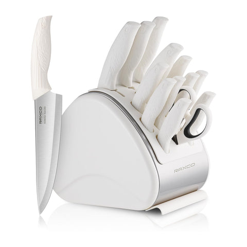 Conjunto de cuchillos RAXCO de 15 piezas en bloque blanco para cocina profesional