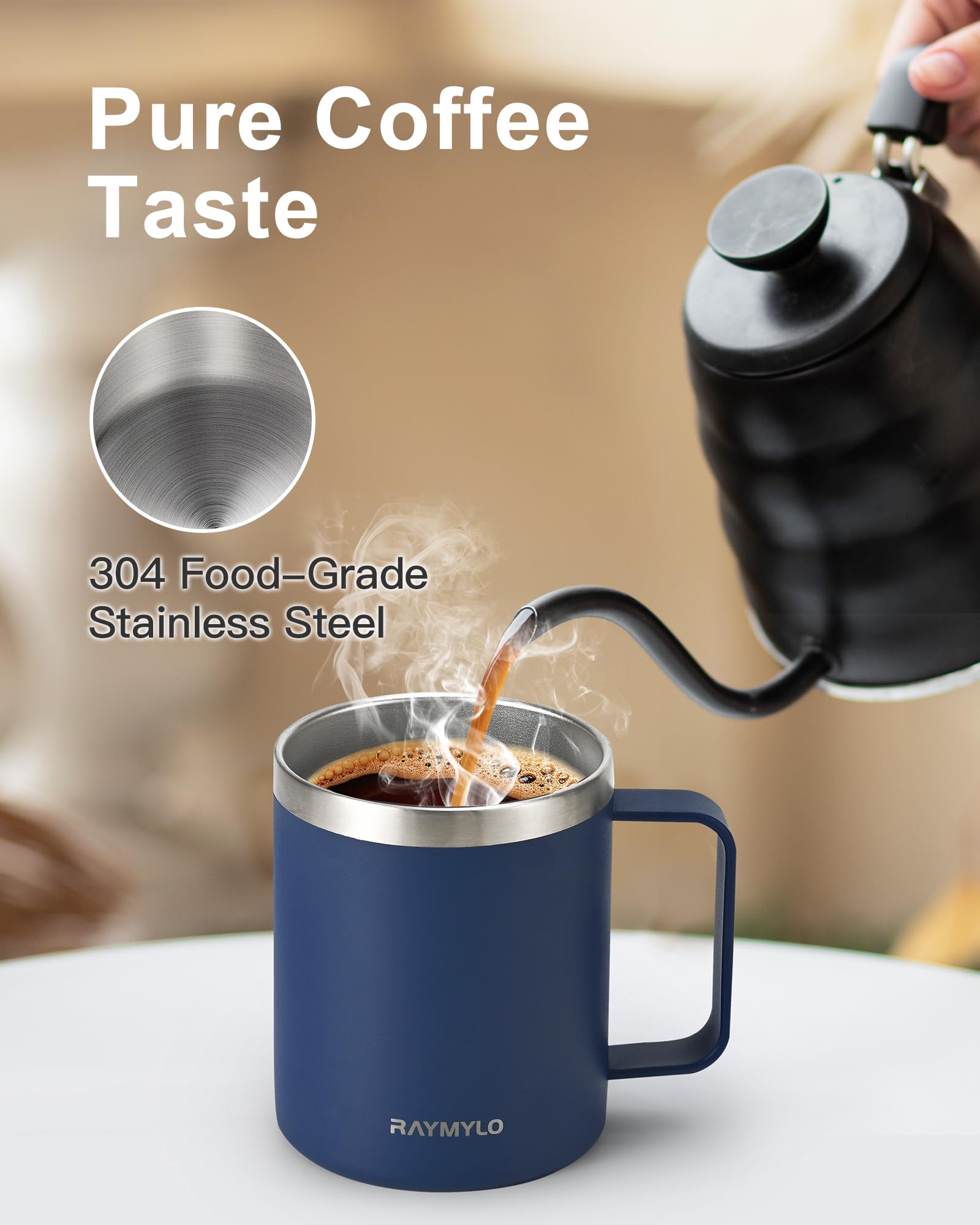 Empuñadura ergonómica de la taza RAYMYLO para mayor comodidad.