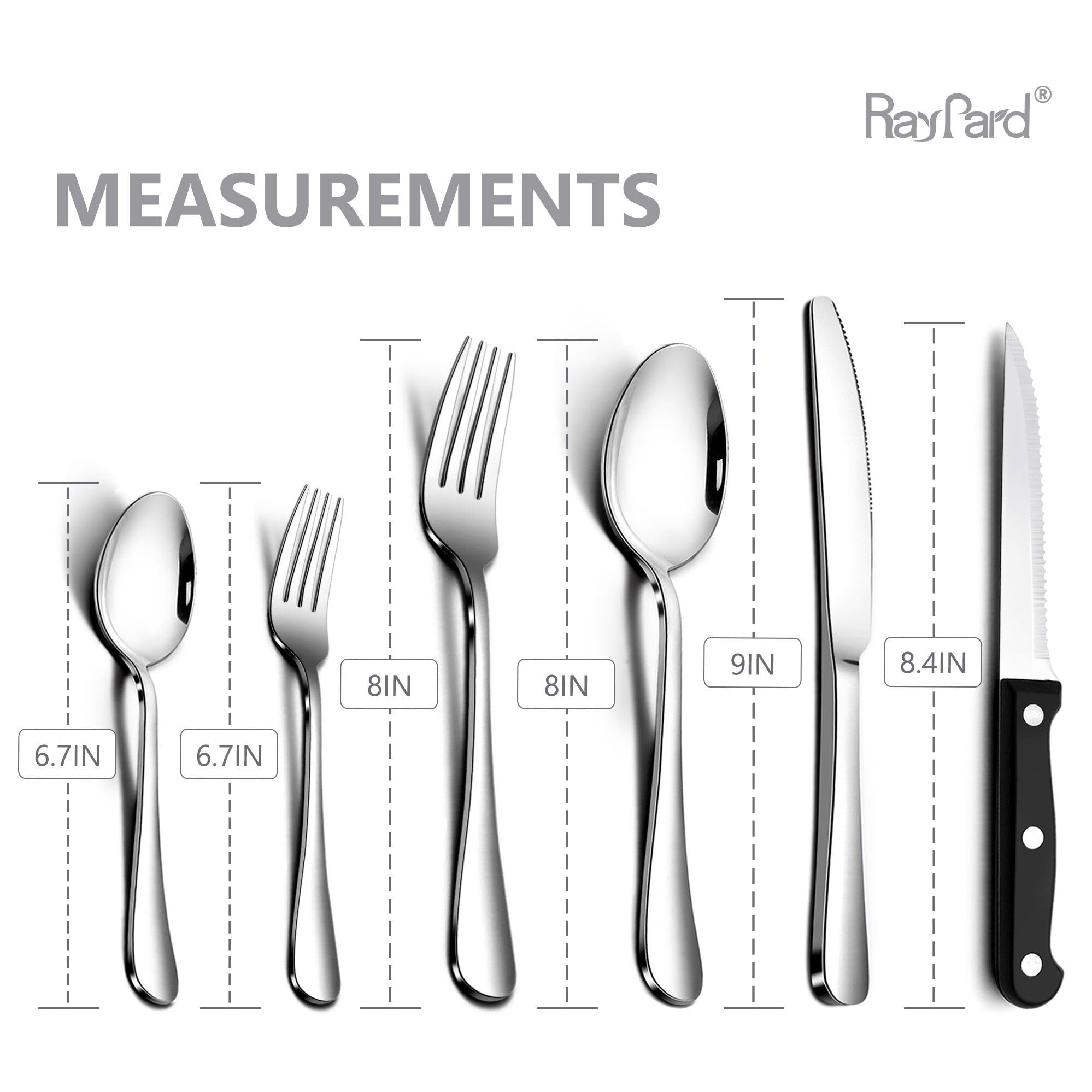 RayPard cubiertos de acero inoxidable con acabado espejo para mesa elegante